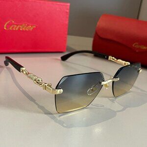 Cartier Black and Gold Metal Sunglasses Eyewear